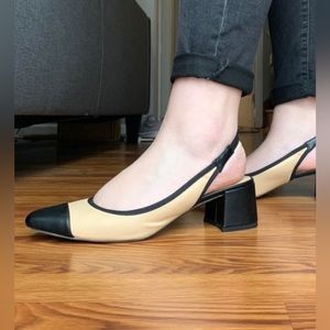 ASOS brand sling back block heels (black and beige)